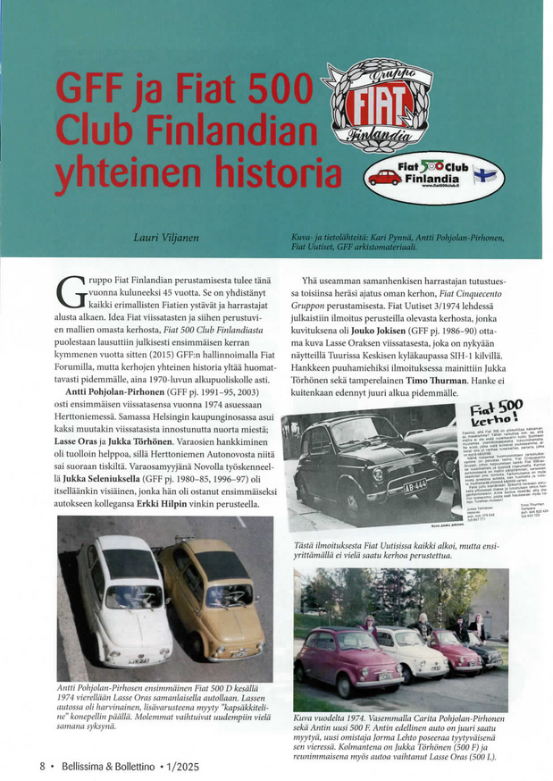 GFF ja Fiat 500 kerhon syntyhistoriaa - Bellissima & Bollettino 2025-01
